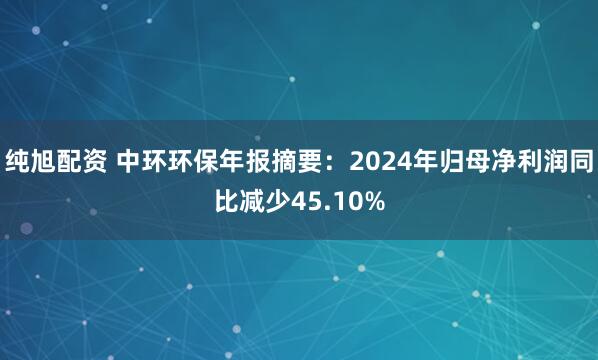 纯旭配资 中环环保年报摘要：2024年归母净利润同比减少45.10%